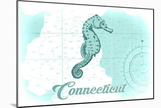 Connecticut - Seahorse - Teal - Coastal Icon-Lantern Press-Mounted Art Print
