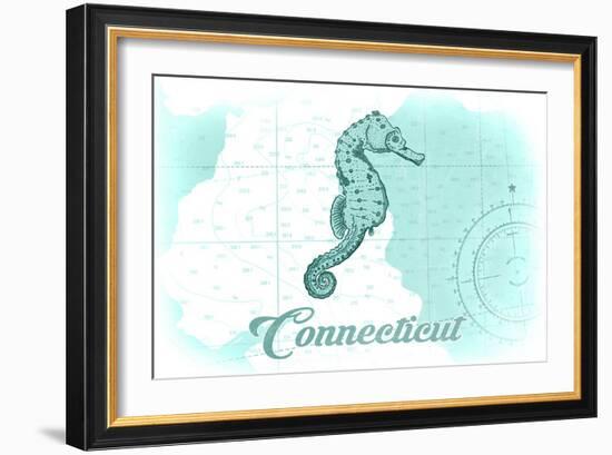 Connecticut - Seahorse - Teal - Coastal Icon-Lantern Press-Framed Art Print