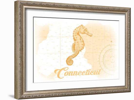 Connecticut - Seahorse - Yellow - Coastal Icon-Lantern Press-Framed Art Print