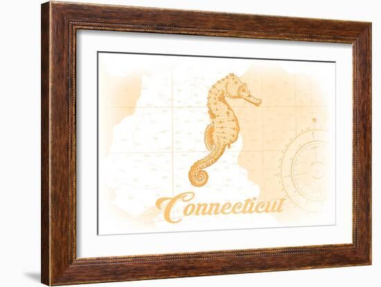 Connecticut - Seahorse - Yellow - Coastal Icon-Lantern Press-Framed Art Print