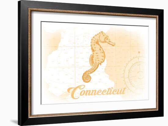 Connecticut - Seahorse - Yellow - Coastal Icon-Lantern Press-Framed Art Print