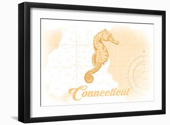 Connecticut - Seahorse - Yellow - Coastal Icon-Lantern Press-Framed Art Print