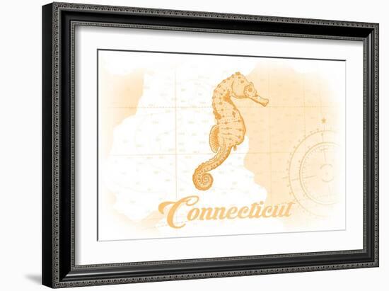 Connecticut - Seahorse - Yellow - Coastal Icon-Lantern Press-Framed Art Print