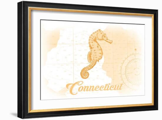 Connecticut - Seahorse - Yellow - Coastal Icon-Lantern Press-Framed Art Print