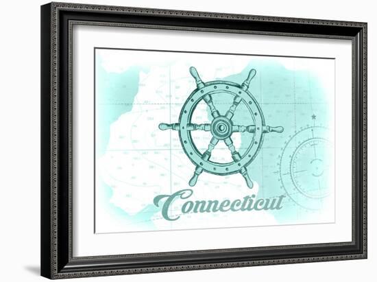 Connecticut - Ship Wheel - Teal - Coastal Icon-Lantern Press-Framed Art Print