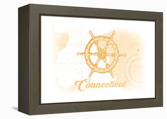 Connecticut - Ship Wheel - Yellow - Coastal Icon-Lantern Press-Framed Stretched Canvas