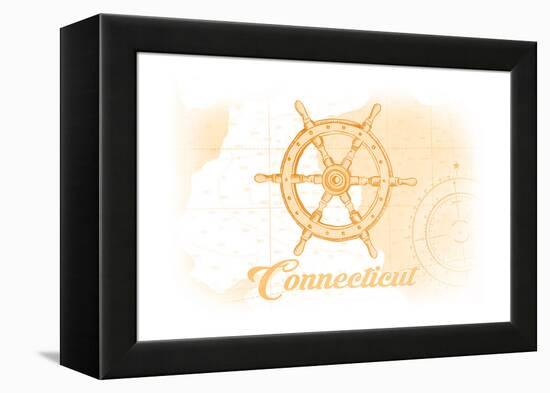 Connecticut - Ship Wheel - Yellow - Coastal Icon-Lantern Press-Framed Stretched Canvas