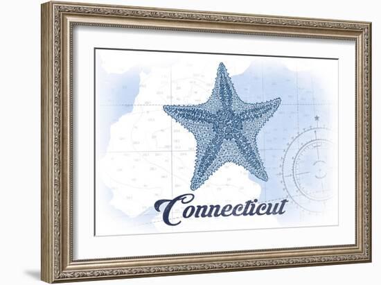Connecticut - Starfish - Blue - Coastal Icon-Lantern Press-Framed Art Print