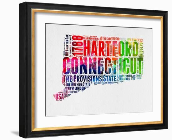 Connecticut Watercolor Word Cloud-NaxArt-Framed Art Print