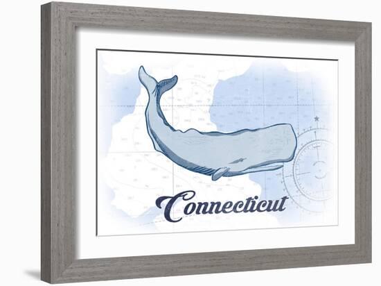 Connecticut - Whale - Blue - Coastal Icon-Lantern Press-Framed Art Print