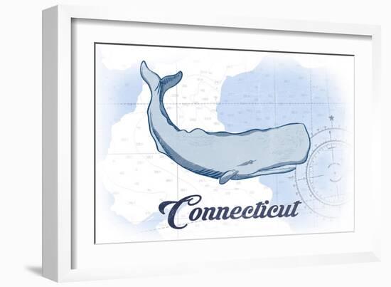 Connecticut - Whale - Blue - Coastal Icon-Lantern Press-Framed Art Print