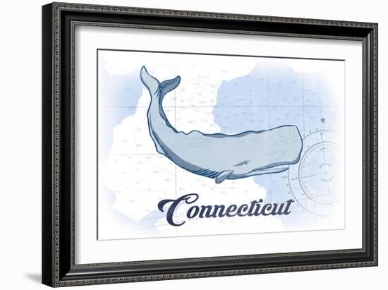 Connecticut - Whale - Blue - Coastal Icon-Lantern Press-Framed Art Print