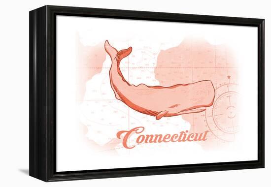 Connecticut - Whale - Coral - Coastal Icon-Lantern Press-Framed Stretched Canvas