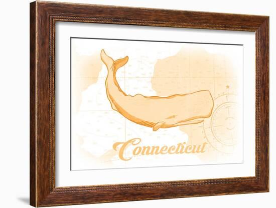 Connecticut - Whale - Yellow - Coastal Icon-Lantern Press-Framed Art Print