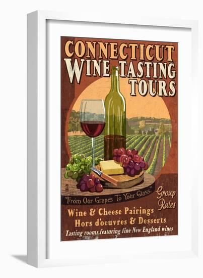Connecticut - Wine Tours Vintage Sign-Lantern Press-Framed Art Print