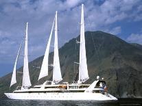 Ship and Stromboli Volcano, Le Ponant, Aeolian Islands, Sicily, Italy-Connie Bransilver-Photographic Print