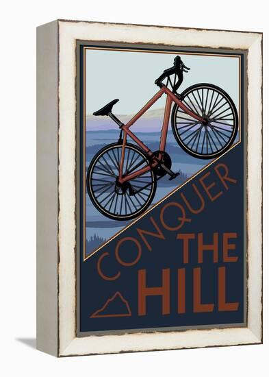 Conquer the Hill - Mountain Bike-Lantern Press-Framed Stretched Canvas