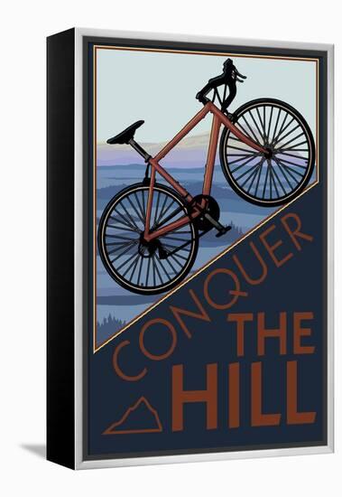 Conquer the Hill - Mountain Bike-Lantern Press-Framed Stretched Canvas