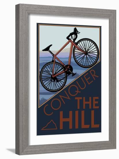 Conquer the Hill - Mountain Bike-Lantern Press-Framed Premium Giclee Print