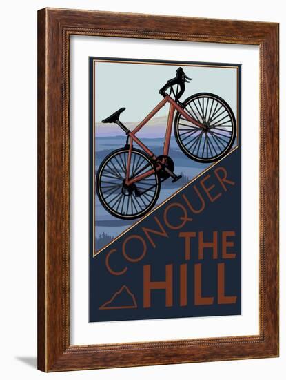 Conquer the Hill - Mountain Bike-Lantern Press-Framed Premium Giclee Print