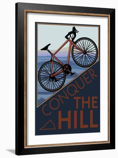 Conquer the Hill - Mountain Bike-Lantern Press-Framed Premium Giclee Print