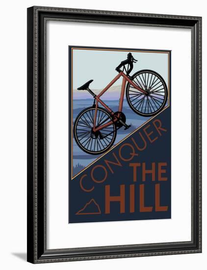 Conquer the Hill - Mountain Bike-Lantern Press-Framed Art Print