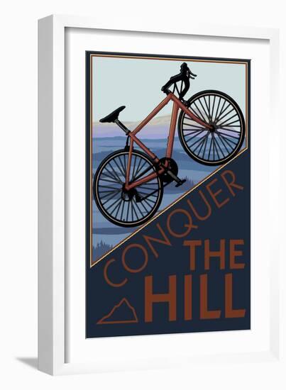 Conquer the Hill - Mountain Bike-Lantern Press-Framed Art Print