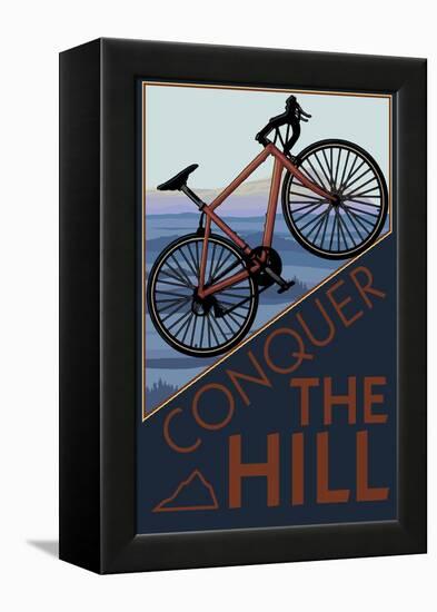 Conquer the Hill - Mountain Bike-Lantern Press-Framed Stretched Canvas