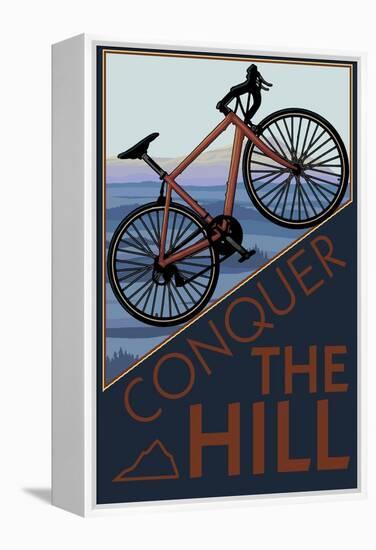 Conquer the Hill - Mountain Bike-Lantern Press-Framed Stretched Canvas