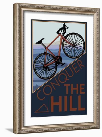 Conquer the Hill - Mountain Bike-Lantern Press-Framed Art Print