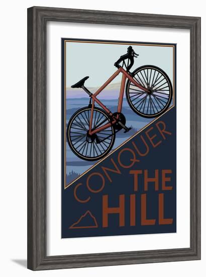 Conquer the Hill - Mountain Bike-Lantern Press-Framed Art Print