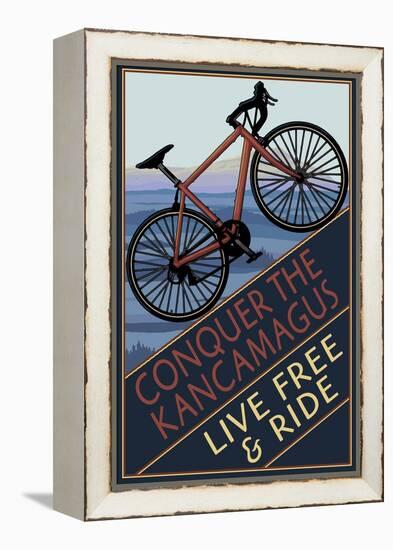 Conquer the Kancamagus, New Hampshire - Mountain Bike-Lantern Press-Framed Stretched Canvas