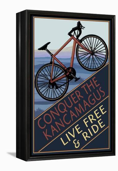 Conquer the Kancamagus, New Hampshire - Mountain Bike-Lantern Press-Framed Stretched Canvas