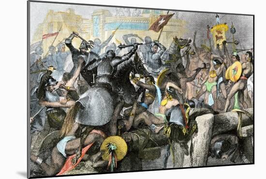 Conquest of the Aztec Capital Tenochtitlan by the Spanish Army of Hernando Cortes, c.1500-null-Mounted Giclee Print