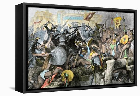 Conquest of the Aztec Capital Tenochtitlan by the Spanish Army of Hernando Cortes, c.1500-null-Framed Premier Image Canvas