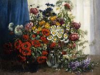 Poppies, Chrysanthemums, Peonies and Other Wild Flowers in Glass Vases (Oil on Canvas)-Constantin Stoitzner-Giclee Print