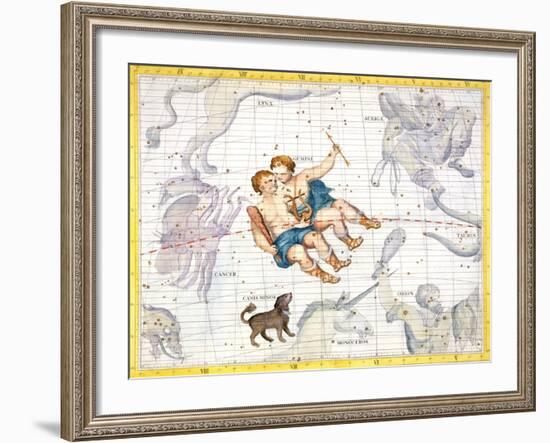 Constellation of Gemini with Canis Minor, Plate 13 from "Atlas Coelestis"-Sir James Thornhill-Framed Giclee Print