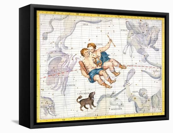 Constellation of Gemini with Canis Minor, Plate 13 from "Atlas Coelestis"-Sir James Thornhill-Framed Premier Image Canvas