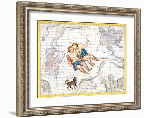 Constellation of Gemini with Canis Minor, Plate 13 from "Atlas Coelestis"-Sir James Thornhill-Framed Giclee Print