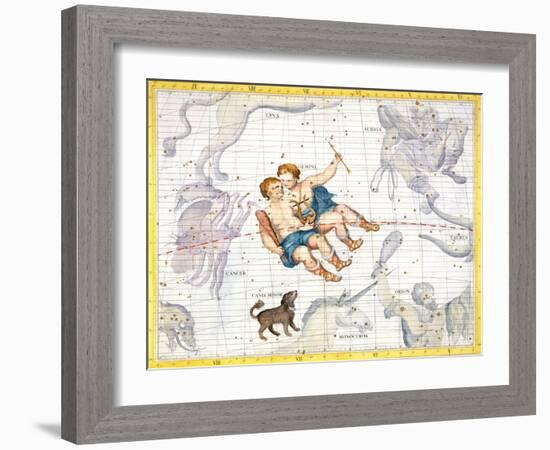 Constellation of Gemini with Canis Minor, Plate 13 from "Atlas Coelestis"-Sir James Thornhill-Framed Giclee Print