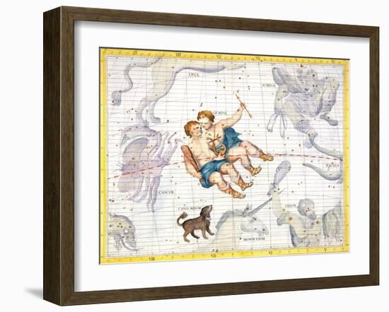 Constellation of Gemini with Canis Minor, Plate 13 from "Atlas Coelestis"-Sir James Thornhill-Framed Giclee Print