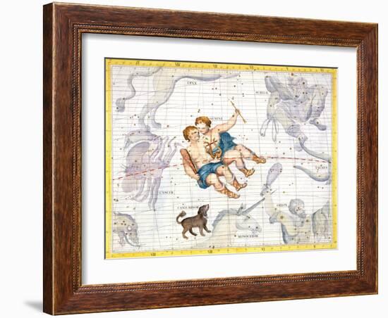 Constellation of Gemini with Canis Minor, Plate 13 from "Atlas Coelestis"-Sir James Thornhill-Framed Giclee Print