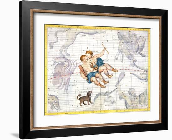 Constellation of Gemini with Canis Minor, Plate 13 from "Atlas Coelestis"-Sir James Thornhill-Framed Giclee Print