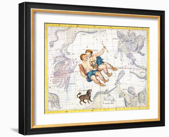 Constellation of Gemini with Canis Minor, Plate 13 from "Atlas Coelestis"-Sir James Thornhill-Framed Giclee Print