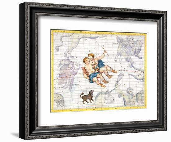 Constellation of Gemini with Canis Minor, Plate 13 from "Atlas Coelestis"-Sir James Thornhill-Framed Giclee Print