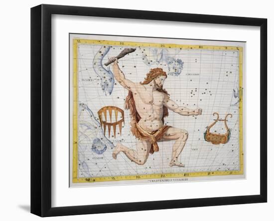 Constellation of Hercules with Corona and Lyra, Plate 21 from Atlas Coelestis, by John Flamsteed-Sir James Thornhill-Framed Giclee Print