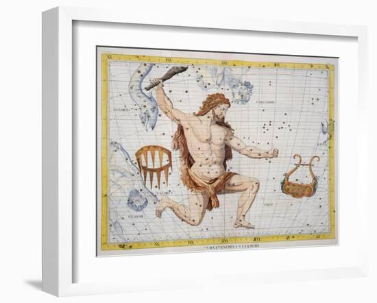 Constellation of Hercules with Corona and Lyra, Plate 21 from Atlas Coelestis, by John Flamsteed-Sir James Thornhill-Framed Giclee Print