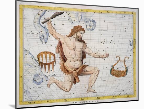 Constellation of Hercules with Corona and Lyra, Plate 21 from Atlas Coelestis, by John Flamsteed-Sir James Thornhill-Mounted Giclee Print
