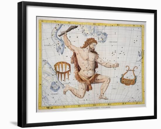 Constellation of Hercules with Corona and Lyra, Plate 21 from Atlas Coelestis, by John Flamsteed-Sir James Thornhill-Framed Giclee Print