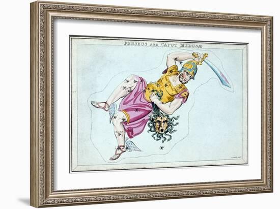 Constellation of Perseus, Showing Him Carrying the Head of Medusa, C1820-null-Framed Giclee Print